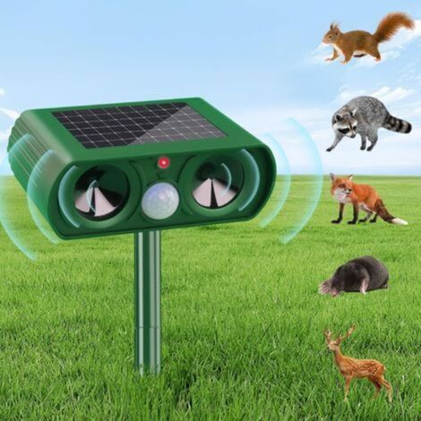 Répulsif solaire à ultrasons pour chat, répulsif à ultrasons pour chat d'extérieur, adapté aux taupes, écureuils, ratons laveurs, mouffettes, lapins, cerfs, souris, rongeurs. (1/5)