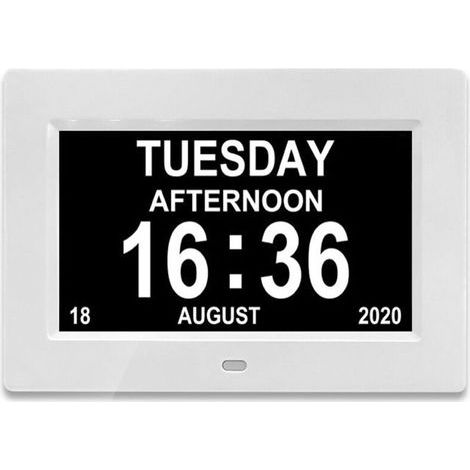 Inch LCD Digital Clock Calendar with Date, Day and Time, Non-Abbreviated Clock, Auto Dimming, 8 Languages, HD Display, Reminder for Alzheimer's, Elderly People and Children (White) (1/4)