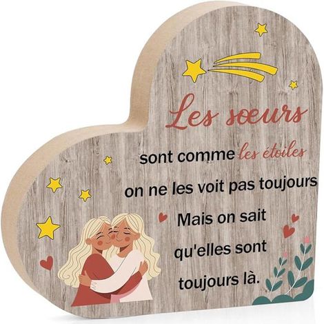 Cadeau Soeur Noel Idee Cadeau Noel Femme, Décoration Planche en Bois en Forme de Coeur Balancier pour Sœur, Cadeaux OBJET DECORATIF