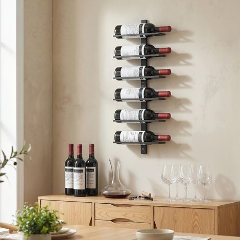 Porte bouteille mural en acier pour 6 bouteilles, pour cuisine, bar, salle à manger, cave, noir (1/5)