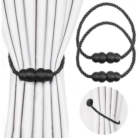 Ganci magnetici per tende, 2 pezzi - Neri - Per uso interno ed esterno (1/5)