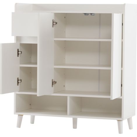 Meuble de rangement blanc avec étagères réglables et pieds en bois massif – 99 x 90 x 35 cm (1/5)