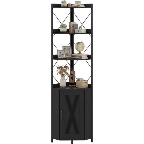 COSTWAY Libreria a 5 Ripiani, Mensola ad Angolo con Spazio di Archiviazione, Armadio ad Angolo con Paraspigoli Anticaduta, Autoportante, con 2 Kit Antiribaltamento, 38 x 38 x 180 cm (Nero) (1/5)