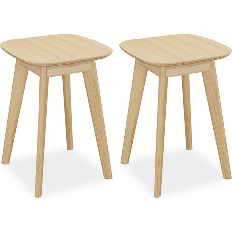 Relaxdays Esszimmerhocker, 2 Sitzhocker, Bambus, Küche, Flur & Bad, HxBxT: 45,5 x 33 x 33 cm, Hocker für Pflanzen, natur