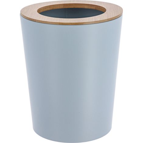 Poubelle de salle de bain 5L en métal Bleu clair avec couvercle en Bambou - TENDANCE (1/3)