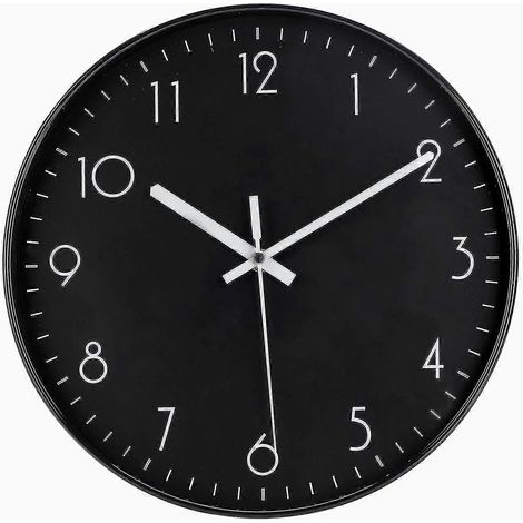 Horloge murale noire, 30 cm, moderne, minimaliste et silencieuse, sans mouvement à quartz, alimentée par pile, facile à lire (1/5)