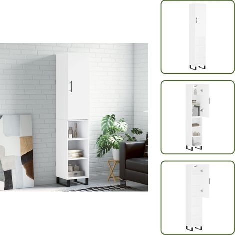Buffet haut Blanc 34,5x34x180 cm Bois d'ingénierie - Buffet Design Moderne - Meuble Rangement Cuisine - Armoire Blanche - Buffet Haut - Mobilier Salon (1/5)