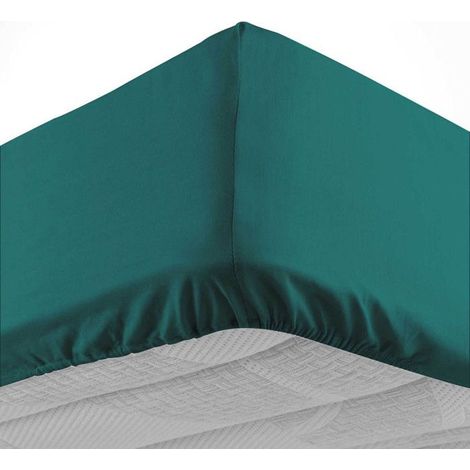 Drap-housse 180x200 cm bonnet 30 cm 100% coton Émeraude - Douceur d'Intérieur (1/5)