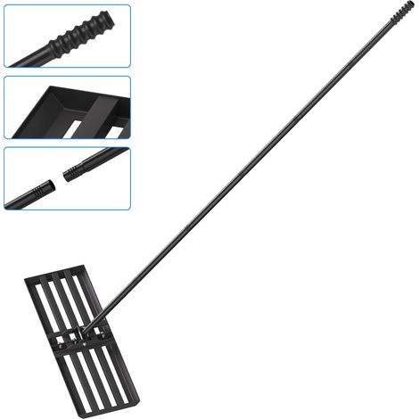 Wolketon Rastrillo nivelador de césped 75 x 25 cm – Rasqueta para césped de acero negro, mango extensible de 2 m, rascador de jardín multifuncional (1/4)