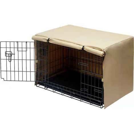 Housses de cage pour chien, polyester, housse de cage pour chien, housse imperméable de cage pour chien avec porte et fenêtre ventilée, 61LX48WX50H, beige (1/2)