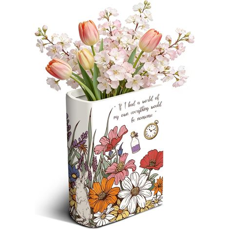 Grand Vase décoratif en Forme de Livre, vases décoratifs en céramique pour Fleurs, Vase à Fleurs Unique en Forme de Champignons et de Lapins pour bibliothèque, Salon ou Chambre à Coucher (1/5)