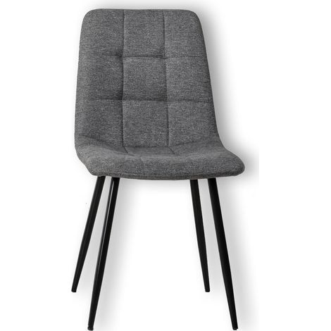 Sedia da pranzo Alma imbottita in tessuto grigio chiaro con struttura in metallo verniciato nero - Design moderno per sala da pranzo (1/2)