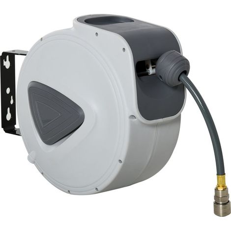Rétracteur de tuyau automatique 20m + 194cm, raccord Φ1/4'', fixation murale pivotante à 180°, gris (1/5)