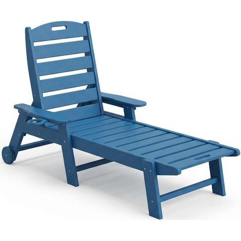 Transat de jardin résistant aux intempéries en HDPE, chaise longue inclinable avec porte-gobelet, longue chaise de piscine pour piscine, plage et jardin (1 pièce) (1/5)