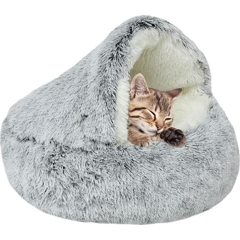 Rundes Katzenbett, Katzenkissen, Katzenbett, bequemer und waschbarer Schlafkorb mit erhöhten Rändern, Plüschhaus für Katze, Kaninchen, Meerschweinchen und Kätzchen, Ø 40cm