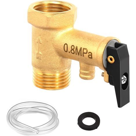 1/2" safety valve, 0.8 MPa brass with guide tube and 1 m gasket, 1/2" x 1/2" AG internal thread for water heater, pressure relief valve and check valve (1/5)