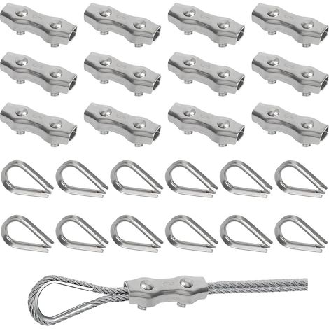 Serre Câbles Duplex Clips Serre-Câbles 24Pièces M5 Duplex Clips avec M5 Cosse Coeur,Serre Cable Acier 5mm Pinces Duplex pour Cable Acier 4mm,Serre Cable pour Auvent Tendeur de Corde à Linge Fixe (1/5)