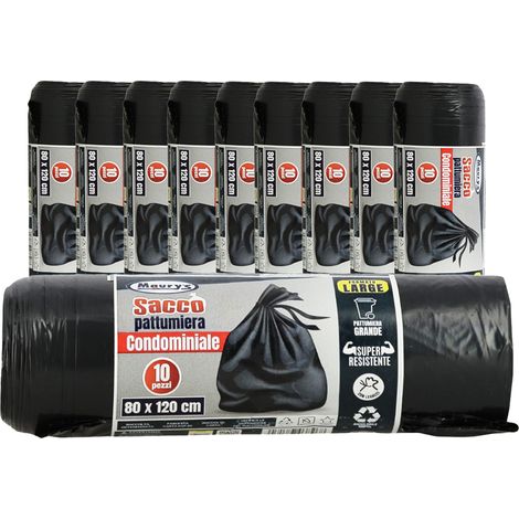 MAURY'S SACCHI PER PATTUMIERA 80X120 CM 10 CONFEZIONI DA 10 PEZZI IN COLORE NERO (1/2)