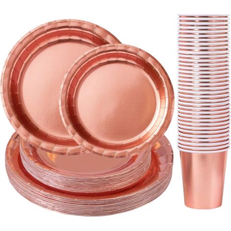 Vaisselle Jetable Anniversaire Or Rose Assiette Dner Tasse Papier pour Party Fête Mariages Baby Shower Nol (1/3)