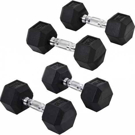 Set d'haltères courtes - HOMCOM - 2 haltères de 6kg et 2 haltères de 8kg poignées antidérapantes têtes octogonales - métal - noir