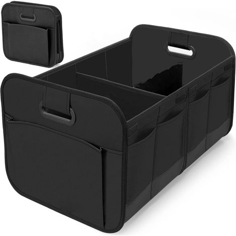 Borsa organizer per bagagliaio auto, pieghevole, rinforzata e robusta, con scomparti, ideale per campeggio, shopping e altre occasioni (nera) (1/4)