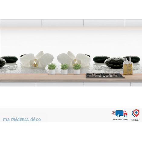 Crédence : Orchidées blanches et galets - Alu composite - 60 - 120 (1/3)