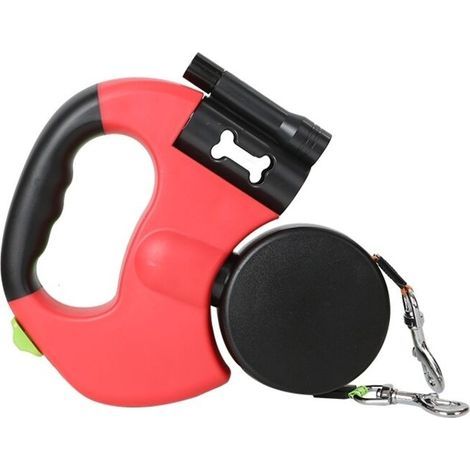 Laisse double pour chien - Extensible - 300 cm - Rétractable - Double laisse pour 2 chiens - Avec lumière - Poignée ergonomique - Laisse rétractable - Réfléchissante la nuit, rouge