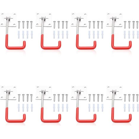 Crochets muraux, lot de 8 crochets de rangement pour garage, crochets antidérapants, crochets de garage robustes pour organiser échelle, chaise, tuyau, vélos, outils électriques, objets volumineux (1/5)