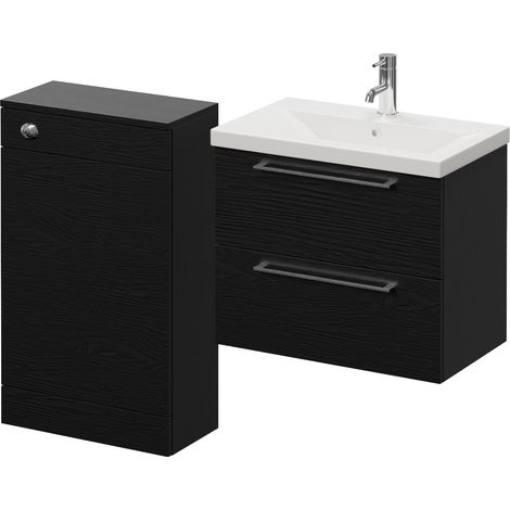 Napoli 390 Nero Oak 1100mm Wall Mounted 2 Drawer Vanity Unit and Toilet Suite with Glide Basin - 1100mm - Chrome 320mm HandleWithout Kingston Toilet Pan