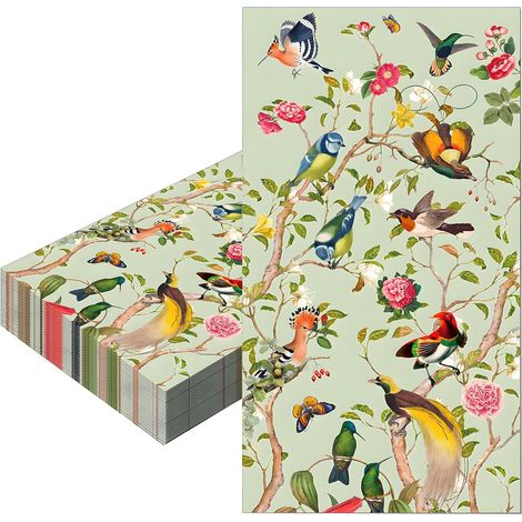 20 Pièces Serviettes en Papier Jetables,40x33cm Doux Serviette Fleurs et Oiseaux Vintage Vaisselle Jetable Recyclable Décoration de Table Dîner,pour Fournitures Fête de Anniversaire Mariage Noël (1/5)