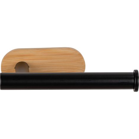 WENKO Turbo-Loc® Toilettenpapierhalter Orea Bamboo, Befestigung ohne bohren, Schwarz, Edelstahl rostfrei schwarz, Bambus natur (1/5)