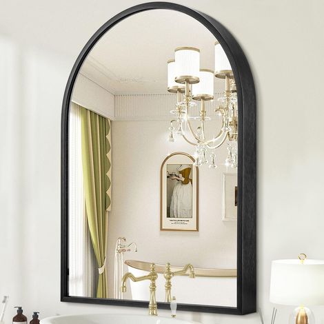 Miroir Mural Arche 30×40cm Noir, Bain Métal Brossé Grand Miroir de Maquillage avec Cadre en Alliage d'Aluminium pour Entrée Chambre Salon Salle de Bain (1/5)