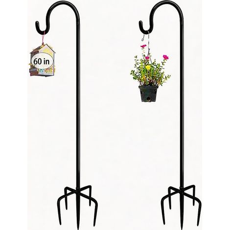 Lot de 2 crochets de berger en hauteur réglable de 152 cm avec base à 5 griffes, crochet de bordure en métal pour lampes de jardin, lanternes, paniers de plantes, coutures en 3 sections