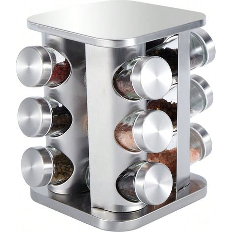 Set de tourniquet rotatif 360° pour épices, bocaux en verre ronds pour condiments, support en acier inoxydable, lot d'accessoires de rangement de cuisine (1/2)