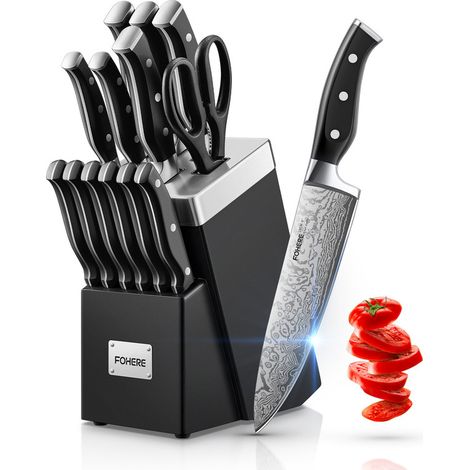 FOHERE 14 Pièces Couteau Cuisine avec Affûteur Intégré