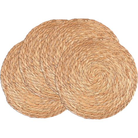 4 Set de table, Rond 30 cm, Tressé main, Pu Cao, Antidérapant, Cuisine Salle à manger