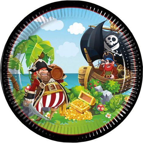 Assiettes en carton PIRATES Île des Pirates 23 cm, lot de 8 (1/3)
