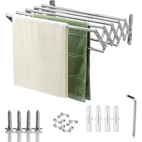 SéChoir à Linge Mural, SéChoir Mural Extensible De 80 Cm Avec 5 Barres En Acier Inoxydable Porte-Serviettes Pliable éTendoir Peu Encombrant Pour Balcon Ou Buanderie Capacité De Charge Maximale 25kg (1/5)