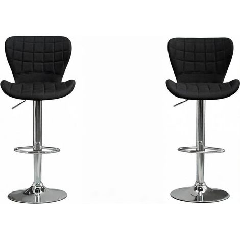 Set de 2 taburetes de bar giratorios regulables en altura en lino negro MODENUIT (1/5)