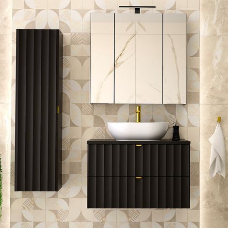 Ensemble meuble simple vasque 80cm et colonne Lexa Noir (1/5)