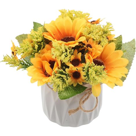 Tournesol Artificiel en Pot Fleurs en Soie, Pot en Céramique Minimaliste, Décoration Élégante pour Chambres et Bureaux, Entretien Facile et Design Nordique (1/5)