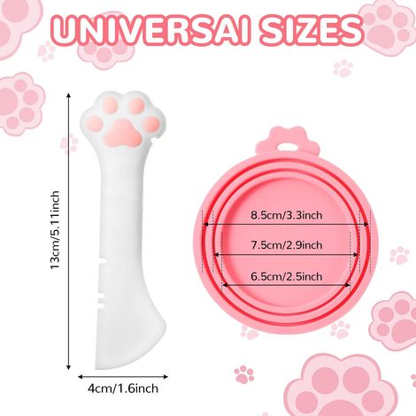 Ensemble d'accessoires pour chats JeiibrZui - 3 tailles + cuillère - 4 pièces - Rose/Blanc - Couvercles en silicone pour boîtes de nourriture humide (1/5)
