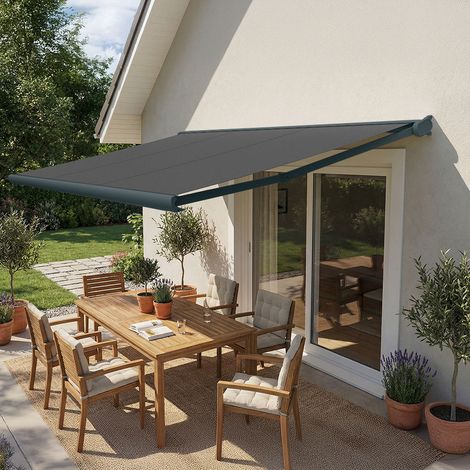 Store banne coffre intégral CINABRE (Motorisation à télécommande - Gris anthracite RAL 7016 - Gris foncé 250g/m² - 3.00 x 2.00 m)