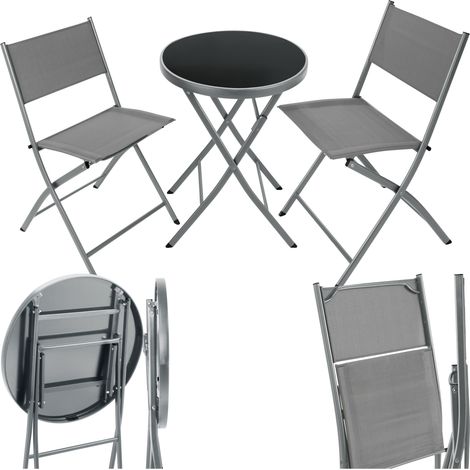 Tectake – Ensemble table et chaises de jardin pliantes – Acier et textilène noir – 2 places – Dimensions table 60x60cm – Pour petits espaces