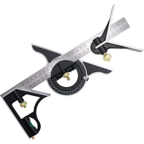 This 300mm combination angle ruler, made from stainless steel, includes a level and a handy line template, making it an ideal choice for carpenters. (1/4)