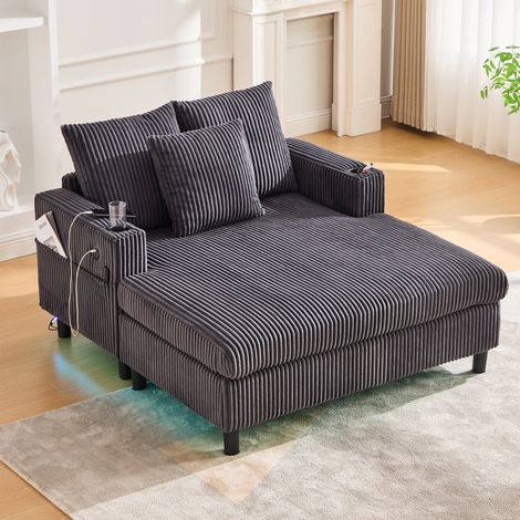 Fauteuil chaise longue USB, LED, porte-gobelet, 142 x 128 x 85 cm, gris foncé DESVIAE (1/5)
