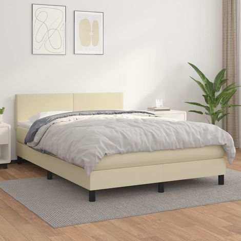 Boxspringbett mit Matratze Creme 140x200 cm Kunstleder
