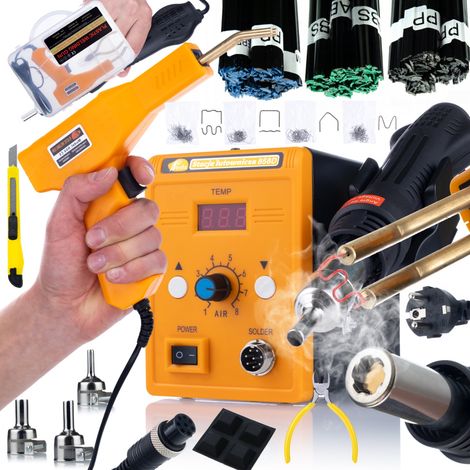 Rosfix Set Kunststoffschweißgerät 858D – 700 W Heißluftstation mit Temperaturregelung 100–500 °C Zschnellheizung & LED-Anzeige 200 Klammern, 300 g Schweißdraht Reparaturset