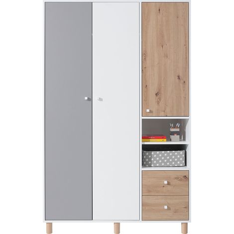 Kleiderschrank 120cm in weiß mit Eiche und grau FAIRFAX-133 (1/5)