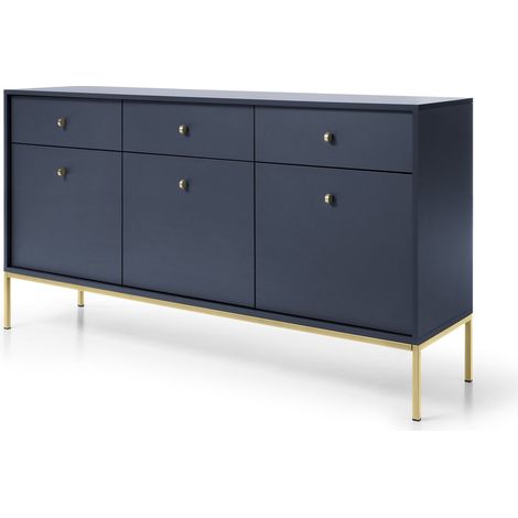 Cassettiera, blu navy, 153,4 x 83 x 39 cm, gambe dorate (1/5)